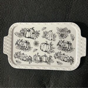 White Ceramic Baking Dish with Black Pumpkin Design